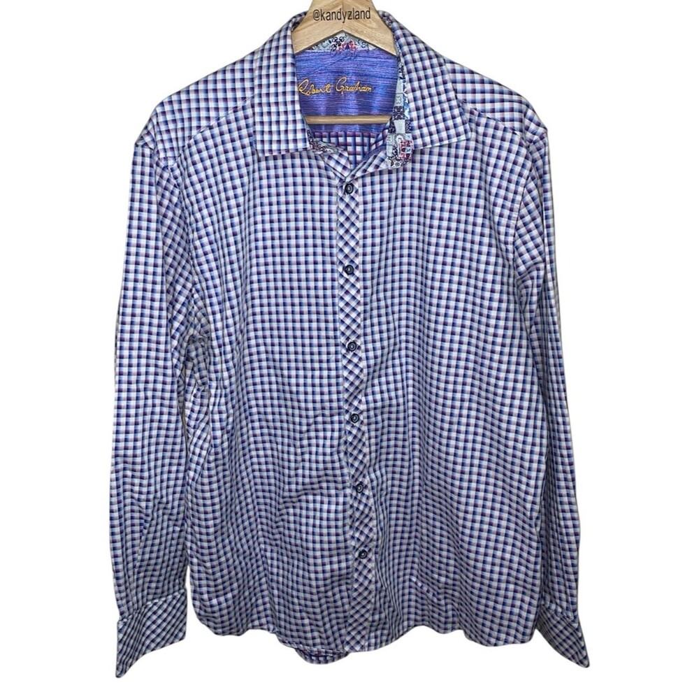 ROBERT GRAHAM Mens Blue Purple Plaid Classic Fit Button Down